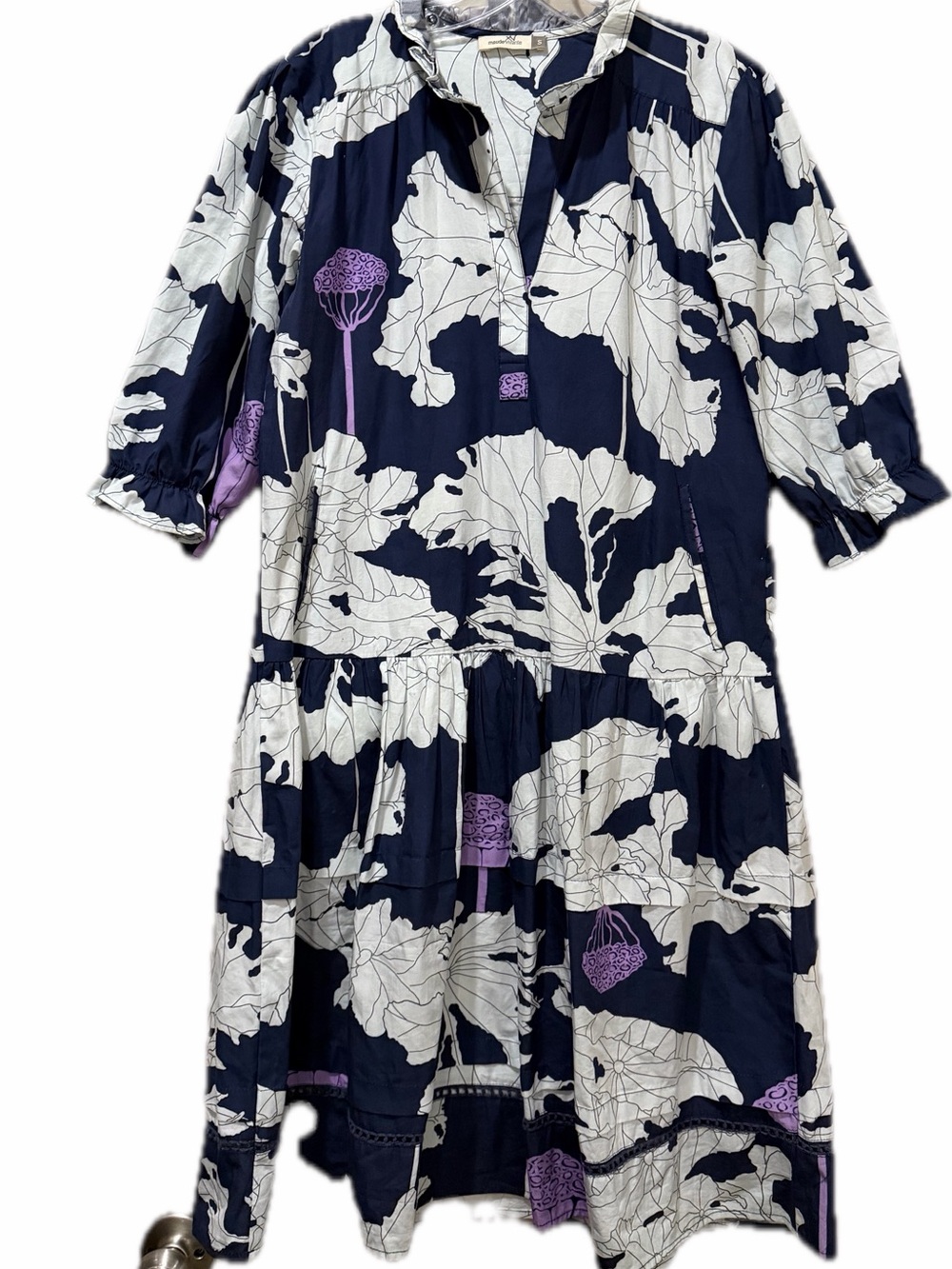 Maude Vivante Small 100% Cotton Floral Print poplin tiered midi dress B12
